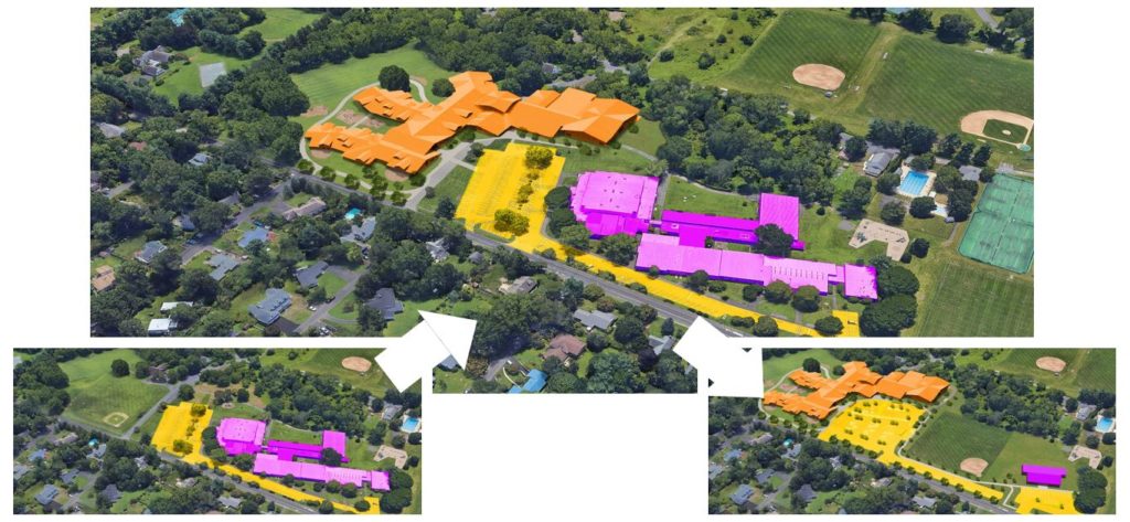 Diagram Depicting: Current Site, Construction of the New Building, and Removal of Current Building